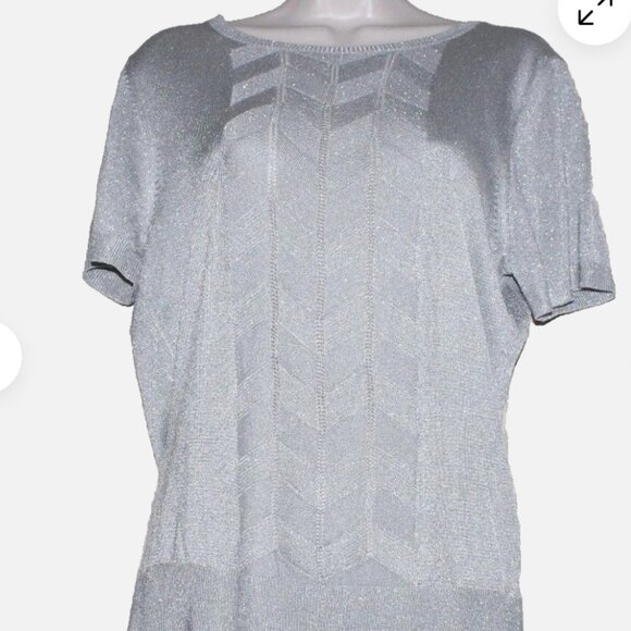 Banana Republic Silver Gray Acetate Metallic Short Sleeve Evening Top Size: M/P - Picture 2 of 3